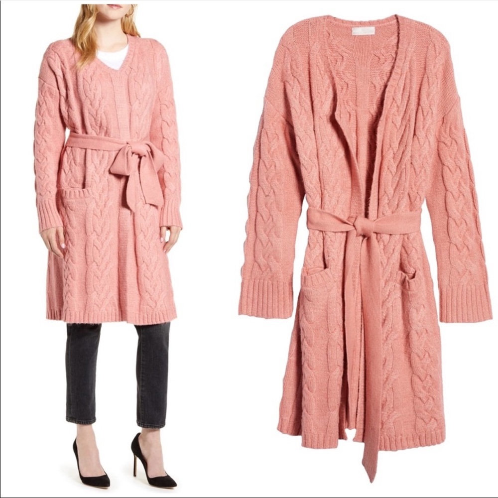 Rachel Parcell Cozy Cable Belted Long Cardigan